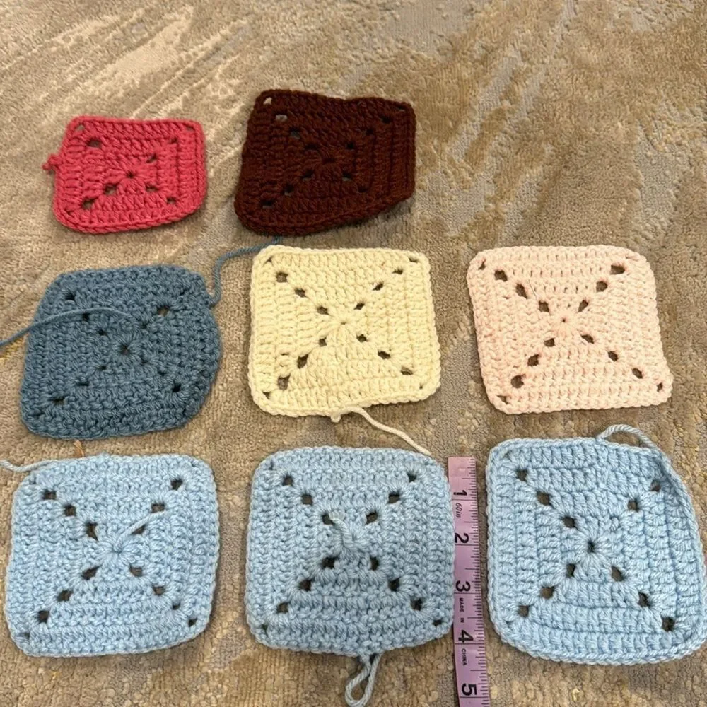Granny Square Crochet Mug Coaster set of 8 one is little smaller most are 4by4